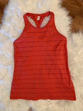 Athleta Stripe Mesh High Neck Chi Racerback Tank vertical lines Red Orange Med